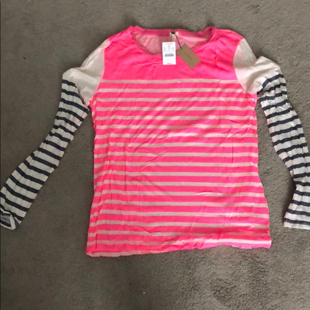 cream pink and grey striped shirt